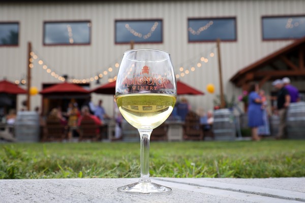 Wine Glass in front of Tasting Room