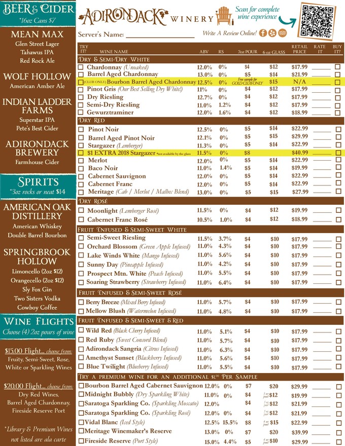 Adirondack Winery - VISIT - Online Menu - Queensbury Menu & Experiences